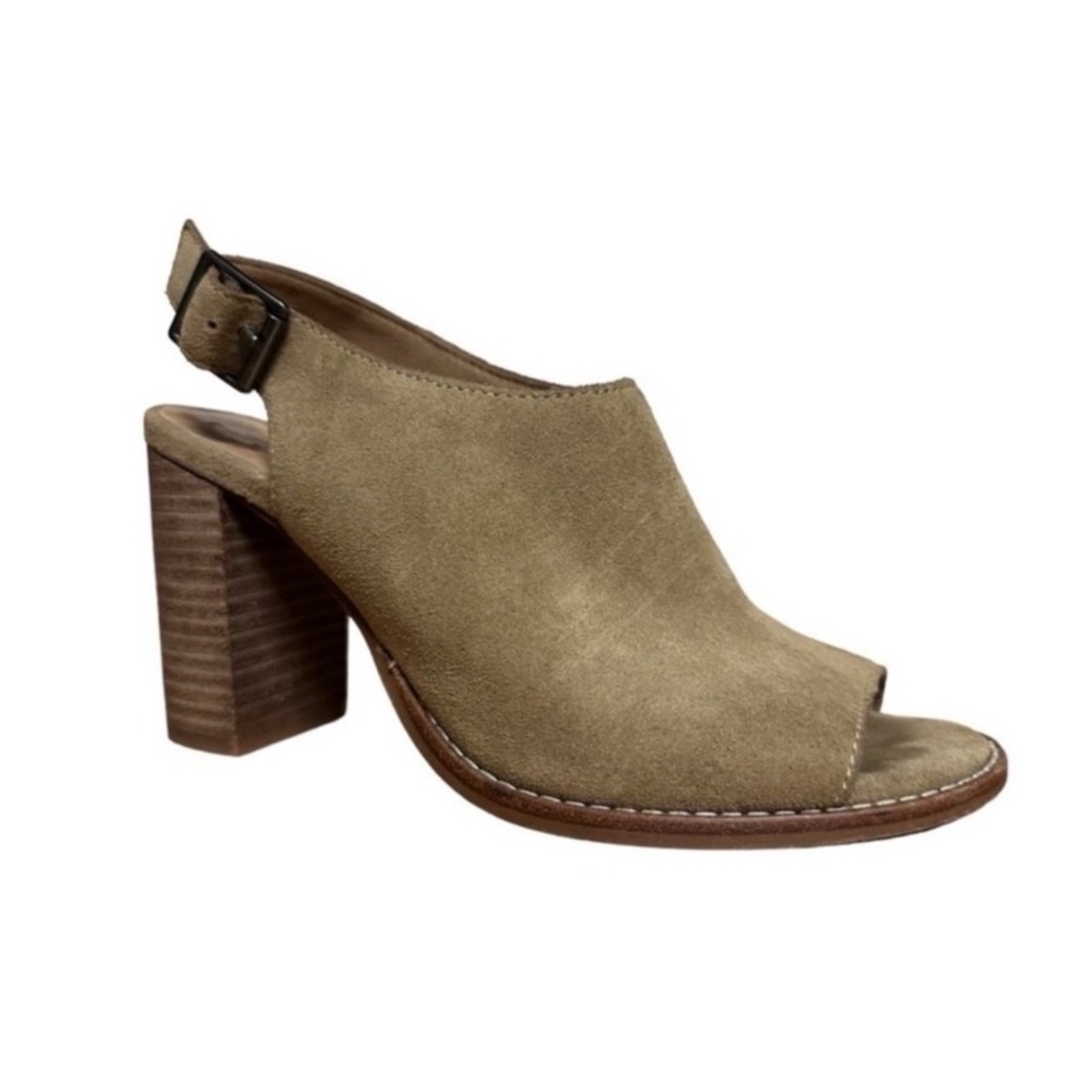 Madewell Sandals Heels Cary Suede Slingback Peep Toe Block Tan Preppy Size 6.5